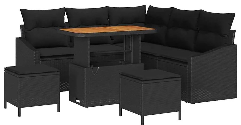 vidaXL Σετ Καναπέ Κήπου με μαξιλάρι 8 pcs Μαύρο Πολυ ράταν