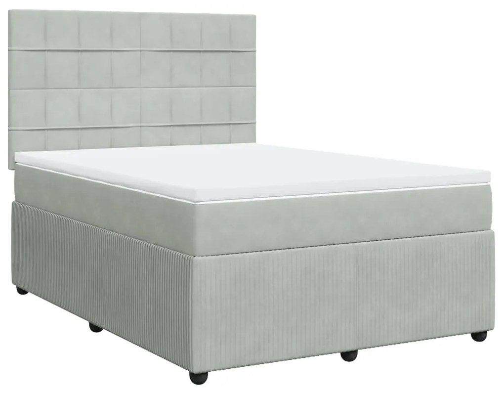 vidaXL Κρεβάτι Boxspring με Στρώμα Ανοιχτό Γκρι 140x190 εκ. Βελούδινο