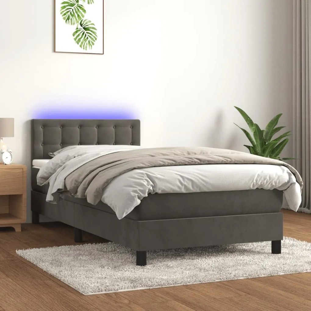 ΚΡΕΒΑΤΙ BOXSPRING ΜΕ ΣΤΡΩΜΑ &amp; LED ΣΚ. ΓΚΡΙ 90X200 ΕΚ. ΒΕΛΟΥΔΙΝΟ 3134622