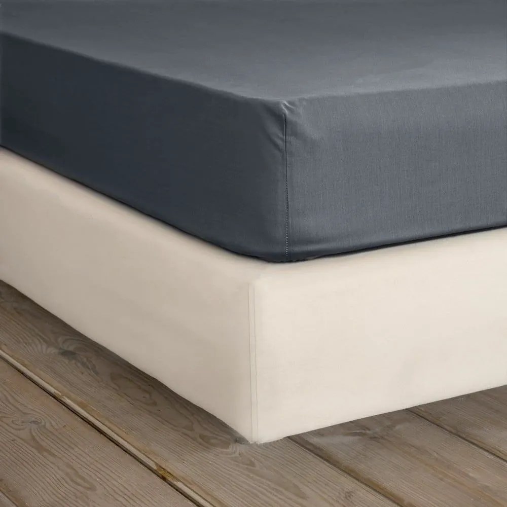 Σεντόνι Unicolors Με Λάστιχο Midnight Grey Nima Ημίδιπλο 120x232cm 100% Βαμβάκι