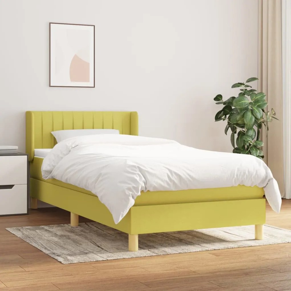 vidaXL Κρεβάτι Boxspring με Στρώμα Πράσινο 100 x 200 εκ. Υφασμάτινο