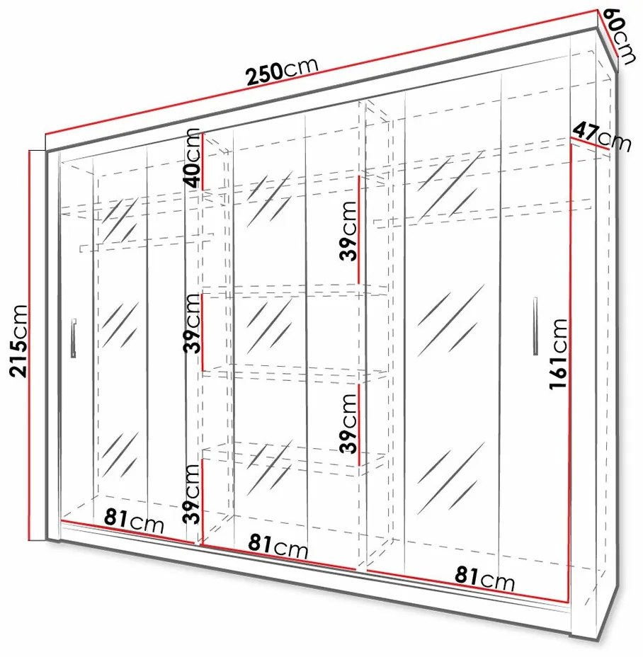 Ντουλάπα Omaha 130, Sonoma οξιά, 215x250x60cm, 202 kg, Πόρτες ντουλάπας: Ολίσθηση, Αριθμός ραφιών: 6, Αριθμός ραφιών: 6 | Epipla1.gr