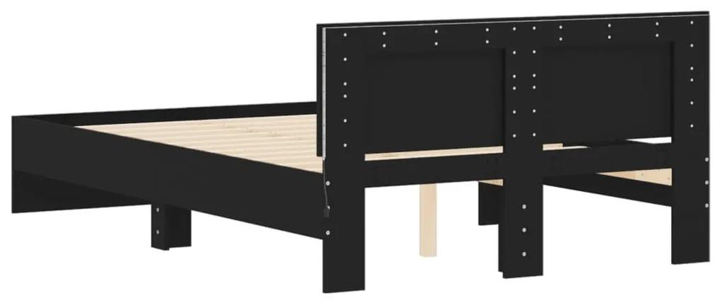 Πλαίσιο Κρεβατιού με Κεφαλάρι/LED Μαύρο 135 x 190 εκ. - Μαύρο