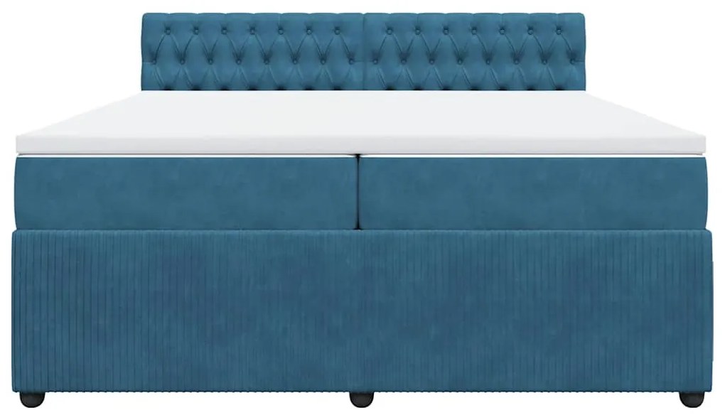 vidaXL Κρεβάτι Boxspring με Στρώμα Μπλε 200x200 εκ. Βελούδινο