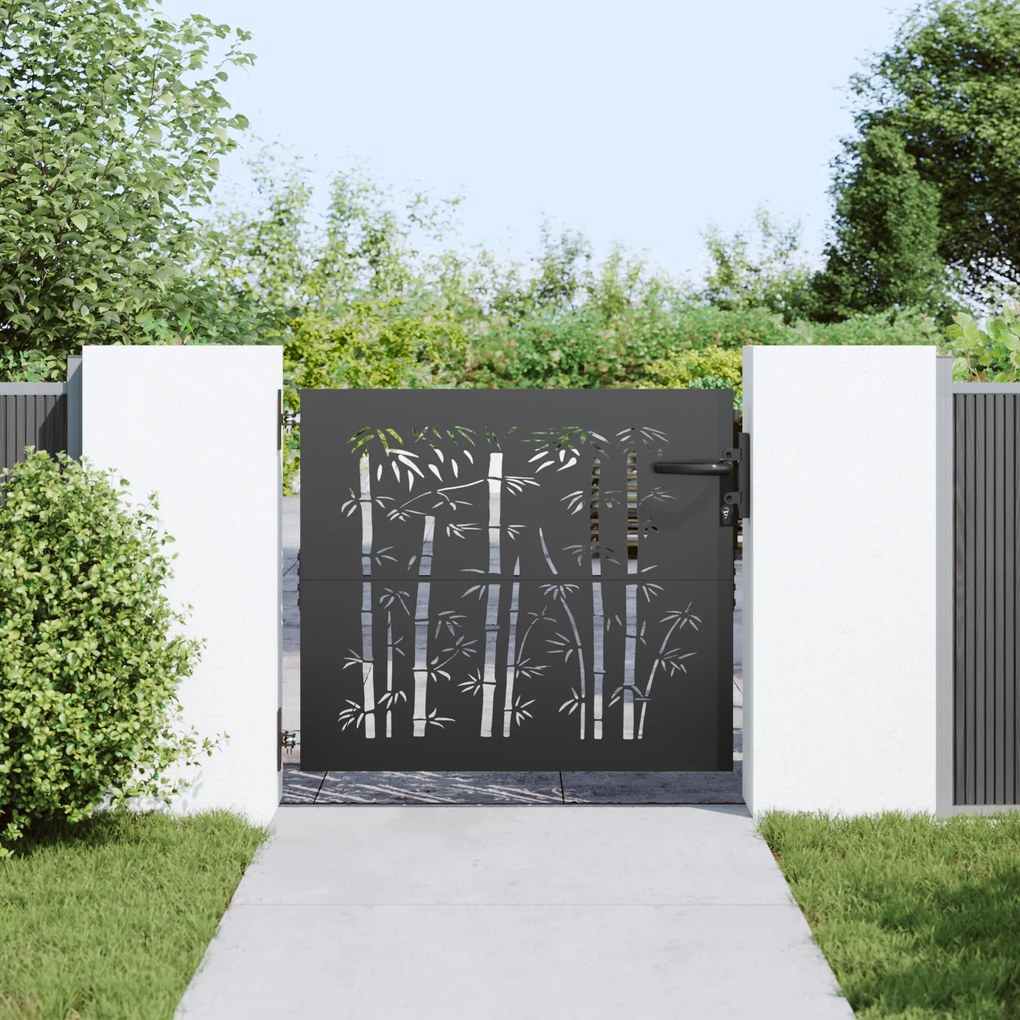 vidaXL Πόρτα Κήπου 85x75 εκ Από Χάλυβα Corten Σχέδιο Μπαμπού, Πύλη Κήπου