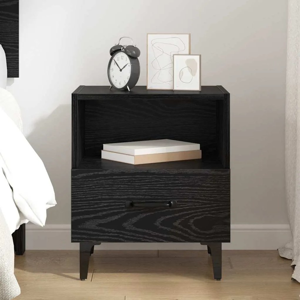 vidaXL Κομοδίνο Μαύρη δρυς 40 x 35 x 47.5 εκ Επεξεργασμένο ξύλο