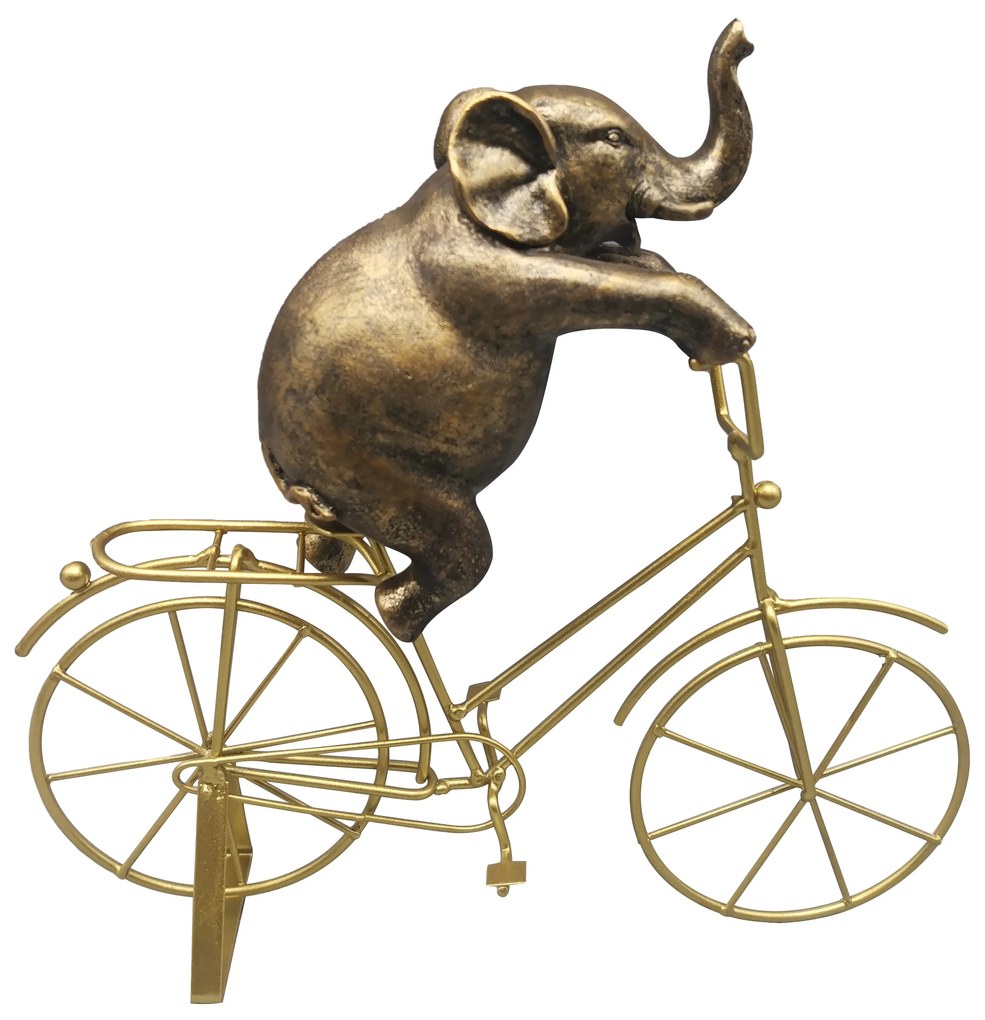 Διακοσμητικός Επιτραπέζιος Ελέφαντας Σε Ποδήλατο Polyresin Χρυσό ESPIEL 26,5x6x23εκ. FIG202