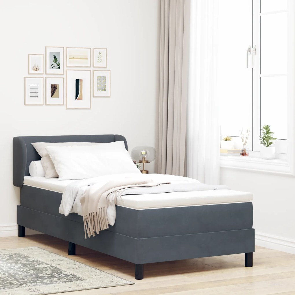 vidaXL Κρεβάτι Box Spring με Στρώμα Γκρι 90x190 εκ. Βελούδο