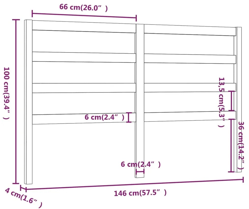 vidaXL Κεφαλάρι Κρεβατιού Μαύρο 146 x 4 x 100 εκ. Μασίφ Ξύλο Πεύκου