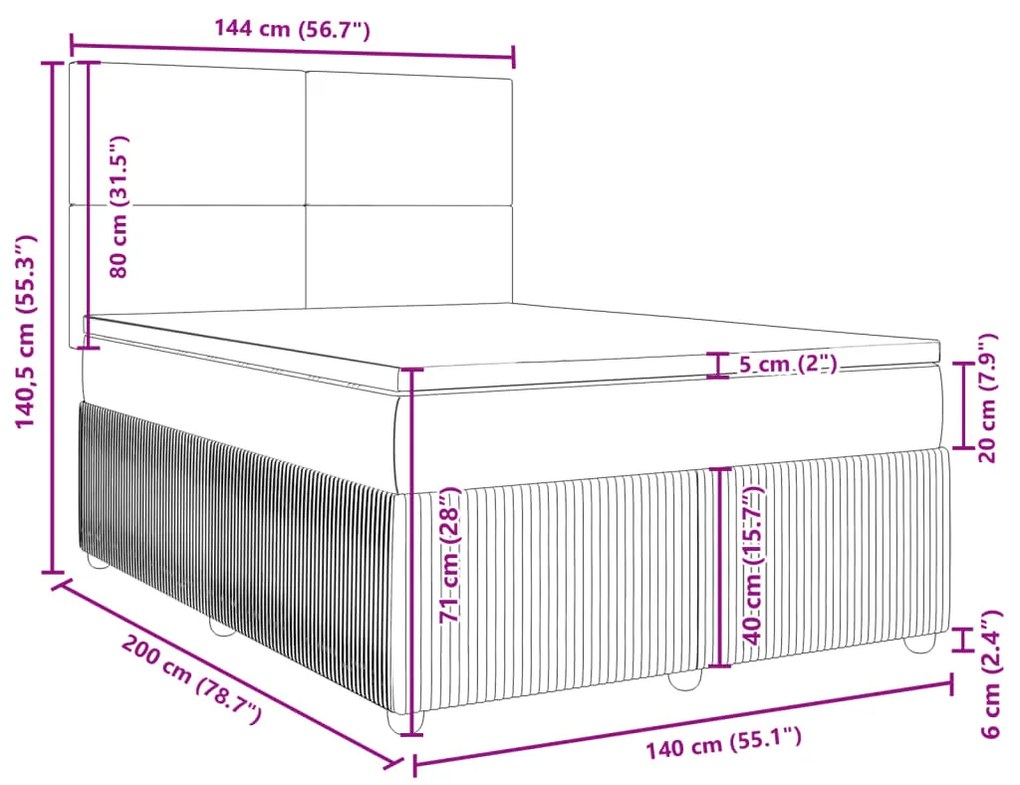 Κρεβάτι Boxspring με Στρώμα Σκούρο Γκρι 140x200 εκ Υφασμάτινο - Γκρι