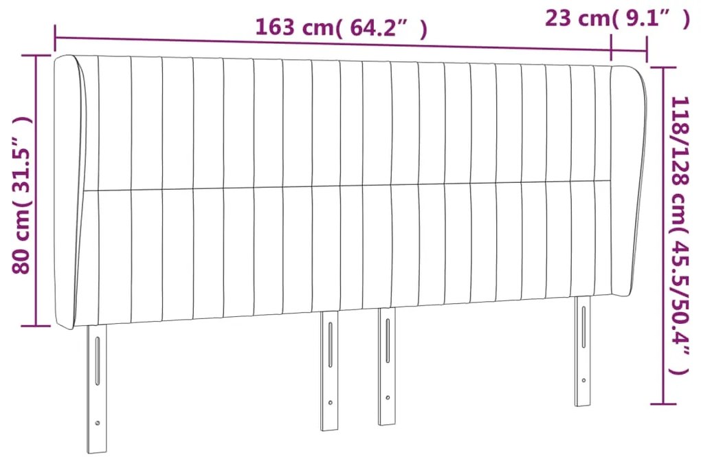 Κεφαλάρι με Πτερύγια Σκούρο Γκρι 163x23x118/128 εκ. Υφασμάτινο 3118201