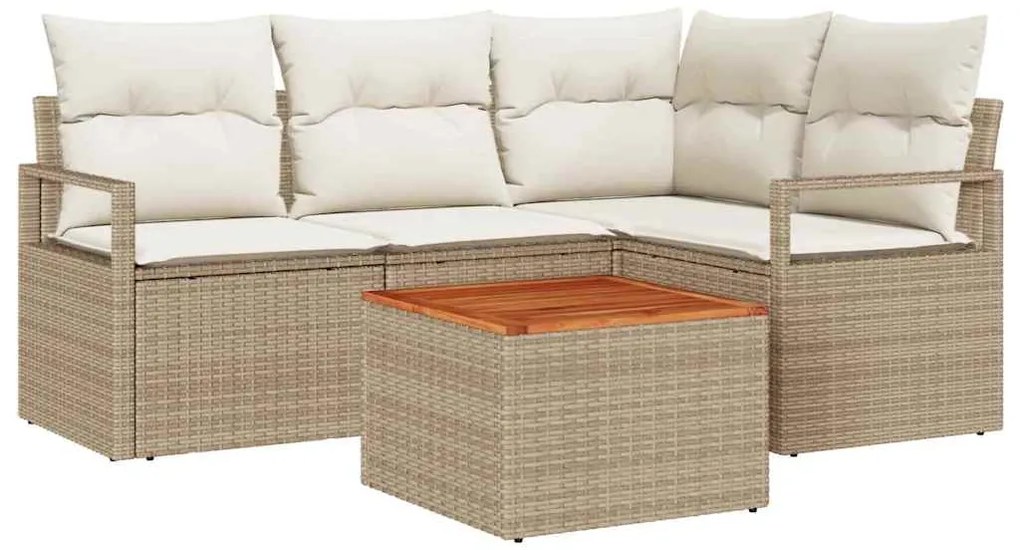 vidaXL Σετ Καναπέ Κήπου με μαξιλάρι 5 pcs Μπεζ Πολυ ράταν