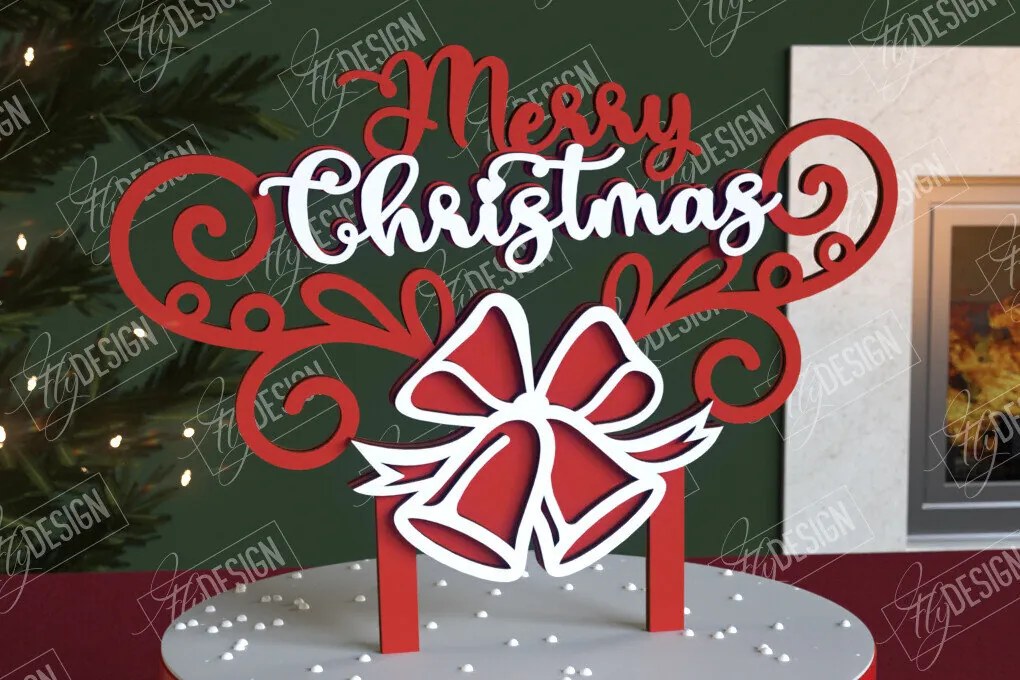 Σετ των 3 Intra απο ξύλο plywood 3mm-4mm πάχος Χριστουγεννιάτικο Cake Topper | Διακοπές | CNC Δίασταση 15x15 cm INTRAFABR-111361509