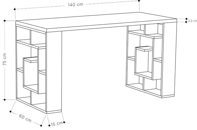 Γραφείο Labirent χρώμα λευκό-καρυδί 140x60x75εκ 140x60x75 εκ.