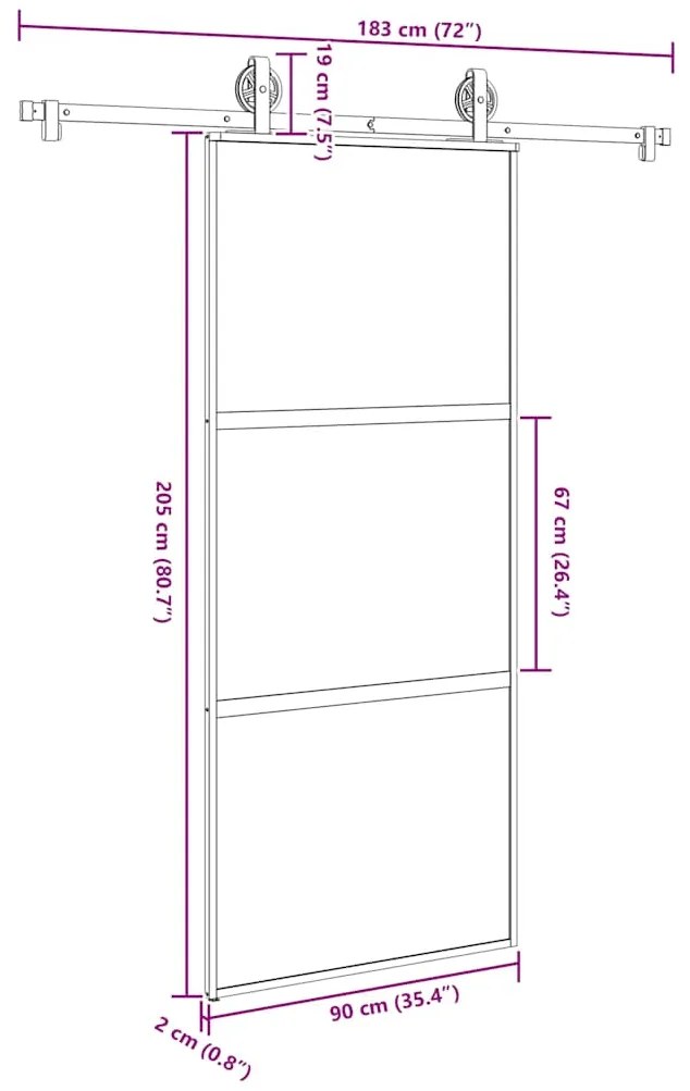 Συρόμενη πόρτα με σετ υλικού 90x205 cm από γυαλί&amp;Αλουμίνιο - Μαύρο