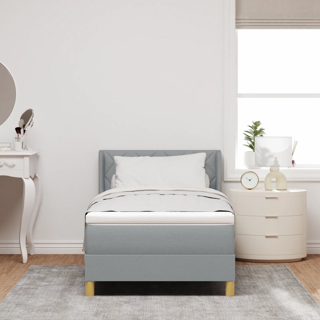 vidaXL Κρεβάτι με Βάθρο με Στρώμα Ανοιχτό γκρι 90x200 εκ. Υφάσμα
