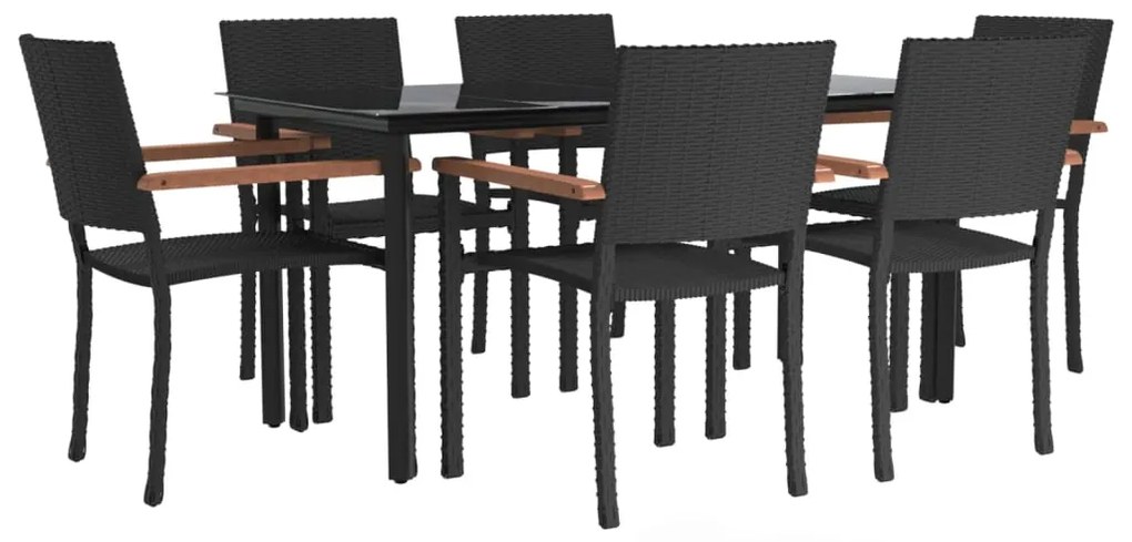 vidaXL Σετ Τραπεζαρίας Κήπου 7 Τεμαχίων Μαύρο από Συνθετικό Ρατάν