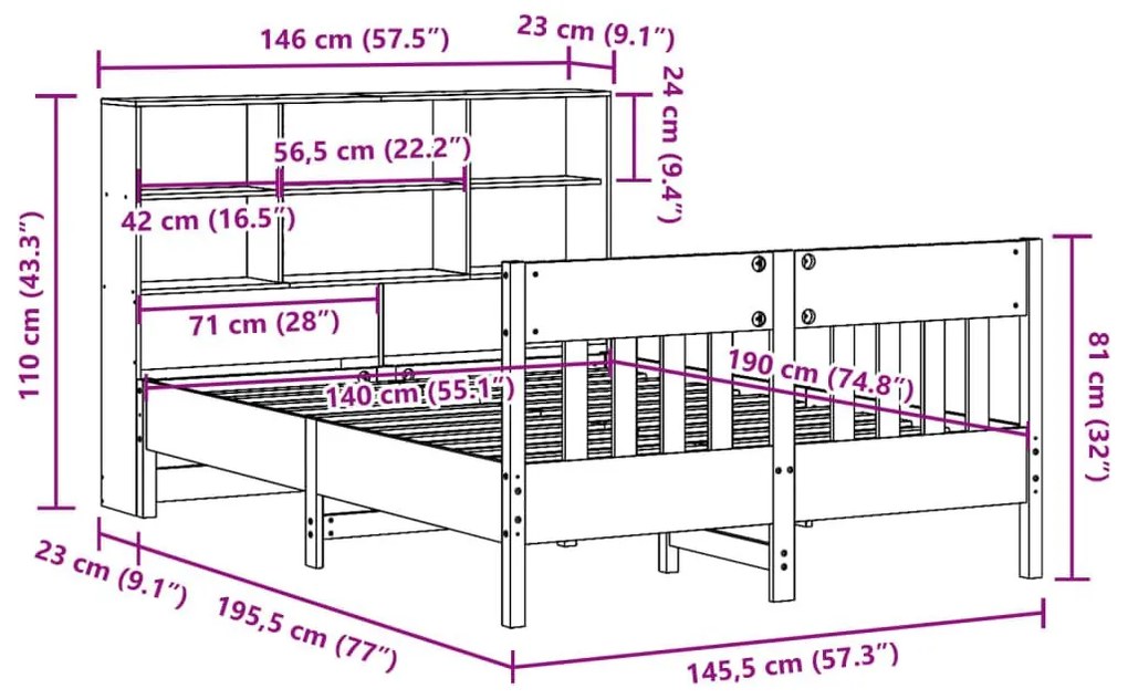 Σκελετός Κρεβατιού Χωρίς Στρώμα Καφέ 140x190 Μασίφ Ξύλο Πεύκου - Καφέ