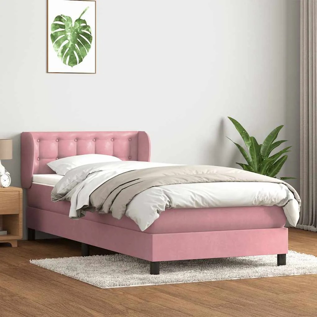 Box Spring κρεβάτι με στρώμα ροζ 100x220 cm Βελούδινο