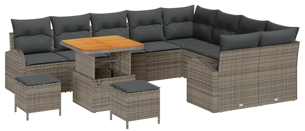 vidaXL Σετ Καναπέ Κήπου με μαξιλάρι 12 pcs Γκρι Πολυ ράταν