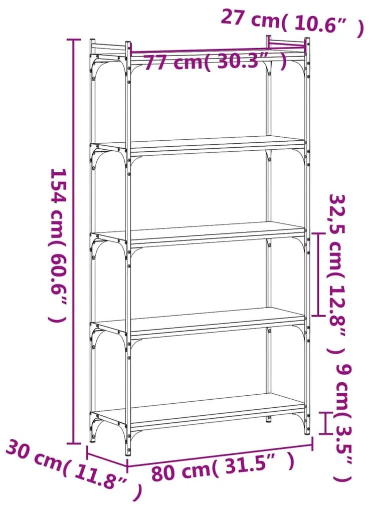 Βιβλιοθήκη 5 Επιπέδων Γκρι Sonoma 80x30x154 εκ. Επεξεργ. Ξύλο - Γκρι