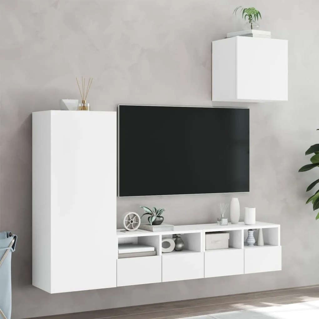 vidaXL Έπιπλα Τοίχου Τηλεόρασης 4 Τεμ. Λευκά από Επεξεργασμένο Ξύλο