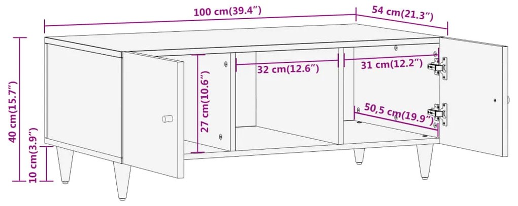 Τραπεζάκι Σαλονιού 100 x 54 x 40 εκ. από Μασίφ Ξύλο Μάνγκο - Καφέ