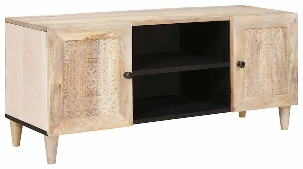 vidaXL Ντουλάπι TV με ράφι Λευκό 105 x 33 x 46 εκ Μασίφ ξύλο μάνγκο