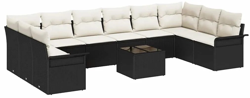 vidaXL Σετ Καναπέ Κήπου με μαξιλάρι 11 pcs Μαύρο Πολυ ράταν