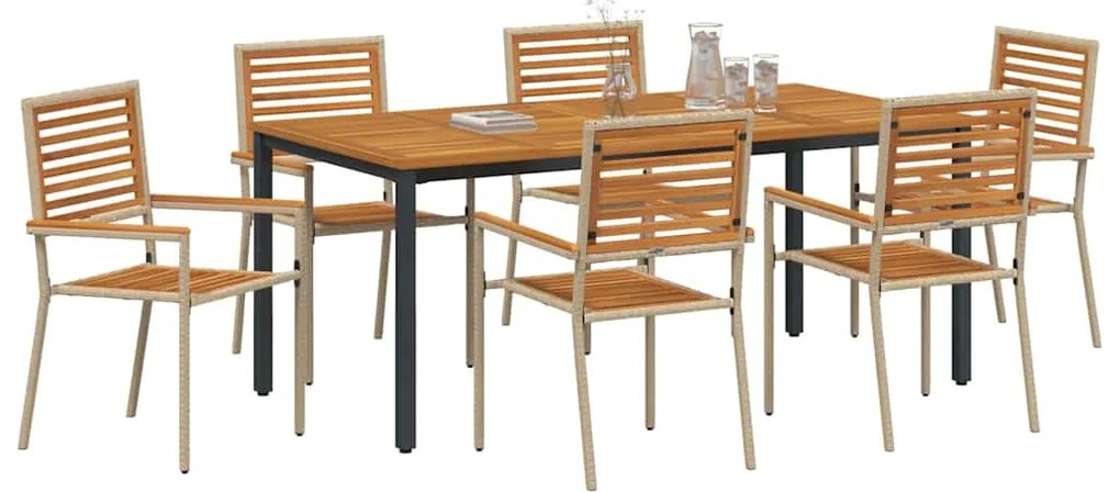 vidaXL Σέτ φαγητού για κήπο 7 pcs Μπεζ και καφέ συνθετικό ρατάν