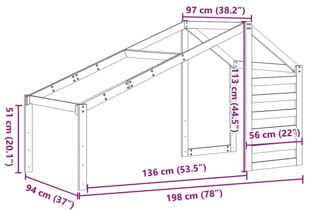 Οροφή Κρεβατιού Παιδική Καφέ 198x97x113 εκ. Μασίφ Ξύλο Πεύκου - Καφέ