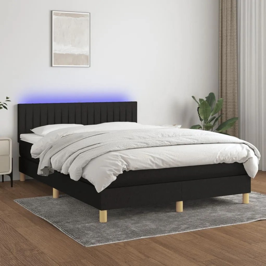 ΚΡΕΒΑΤΙ BOXSPRING ΜΕ ΣΤΡΩΜΑ &amp; LED ΜΑΥΡΟ 140X190 ΕΚ. ΥΦΑΣΜΑΤΙΝΟ 3133871