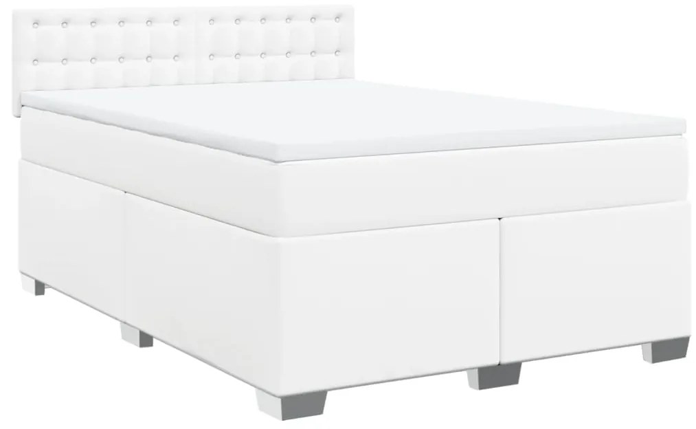 vidaXL Κρεβάτι Boxspring με Στρώμα Λευκό 140x200εκ.από Συνθετικό Δέρμα