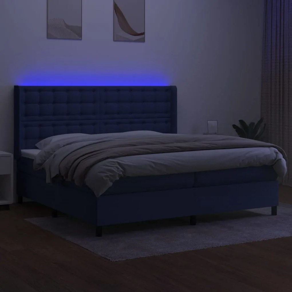 vidaXL Κρεβάτι Boxspring με Στρώμα & LED Μπλε 200x200 εκ. Υφασμάτινο