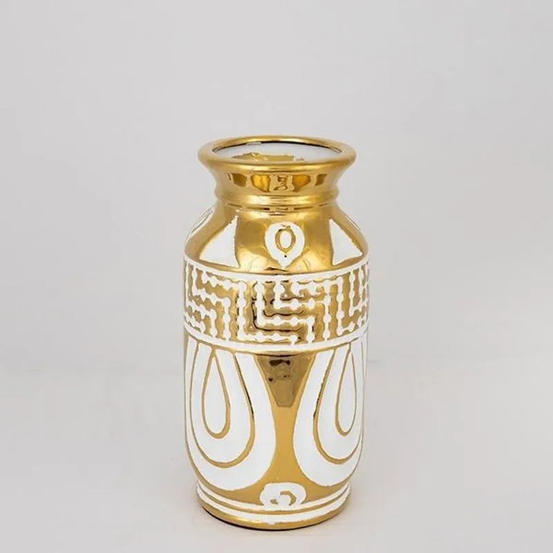 Βάζο Κεραμικό 752-20074 14x14x28cm White-Gold Estheti Home Κεραμικό