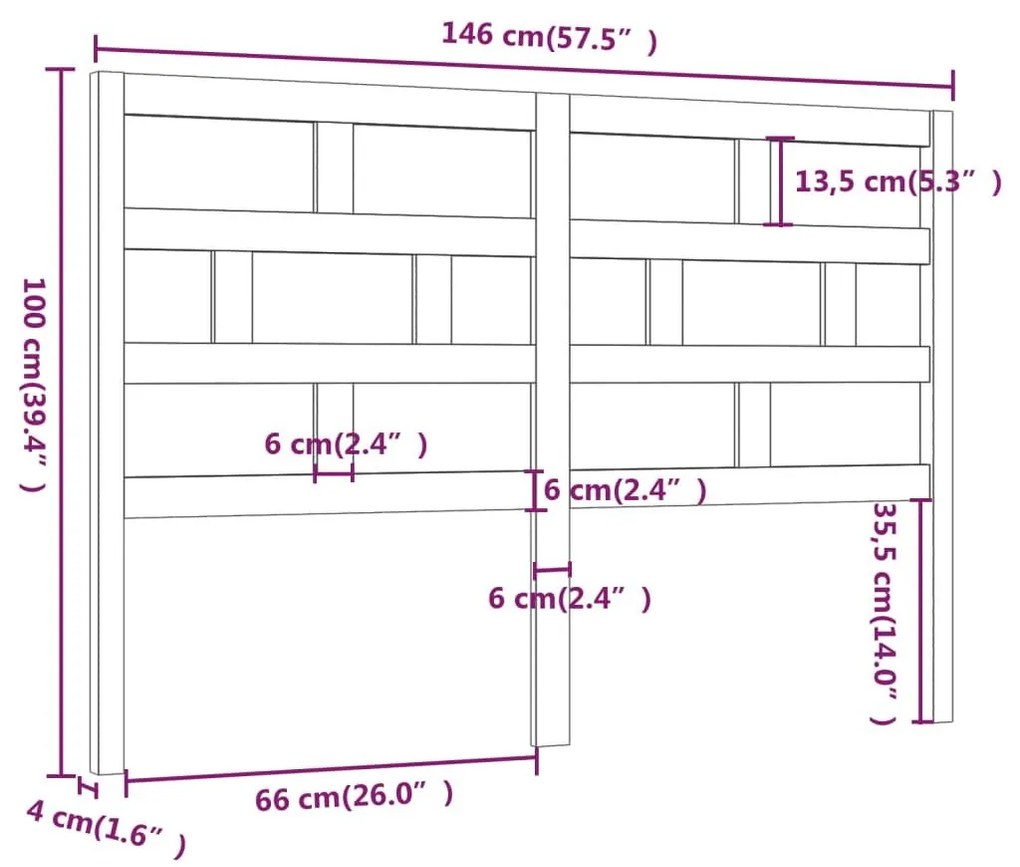 Κεφαλάρι κρεβατιού Γκρι 146x4x100 εκ. από Μασίφ Ξύλο Πεύκου - Γκρι