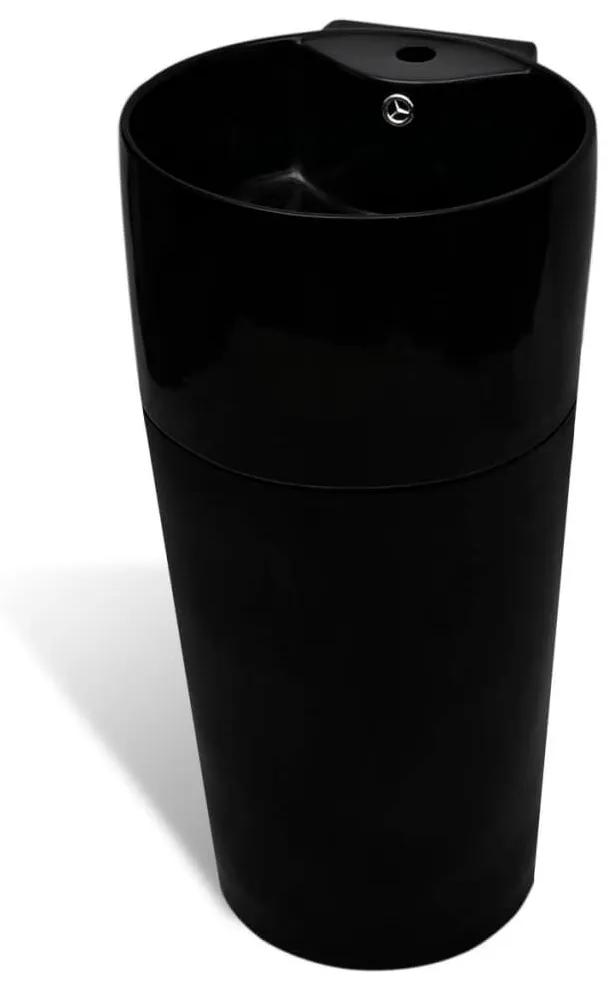Νιπτήρας Επιδαπέδιος Στρογγυλός με Οπή Βρύσης/Υπερχ. Μαύρος Κεραμικός - Μαύρο
