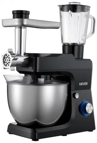 VEVOR Stand Mixer, 7.8 L Electric Kitchen Mixer, 1500W Dough-Mixer, 6+P Speeds Tilt-head Food-Mixer with 1.5 L Blender Cup, Stainless Steel Bowl, Dough Hook, Whisk, Beater, for Baking, Mixing, Black