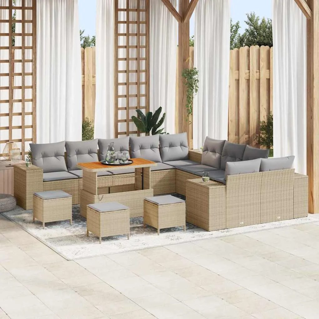 vidaXL Σετ Καναπέ Κήπου 14 pcs Μπεζ, Ανοιχτό Γκρι 110 x 55 x 71 εκ