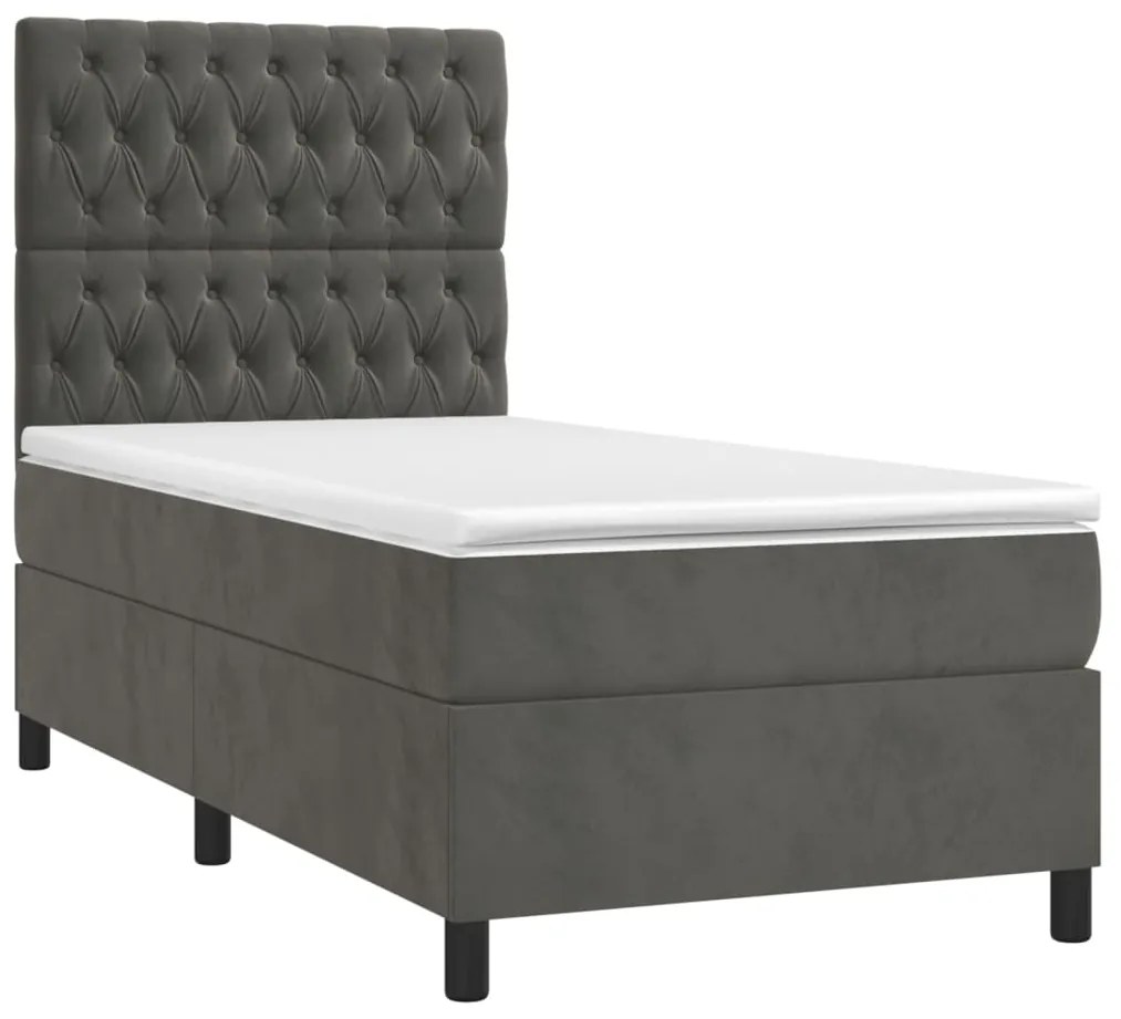 vidaXL Κρεβάτι Boxspring με Στρώμα Σκούρο Γκρι 100x200 εκ. Βελούδινο