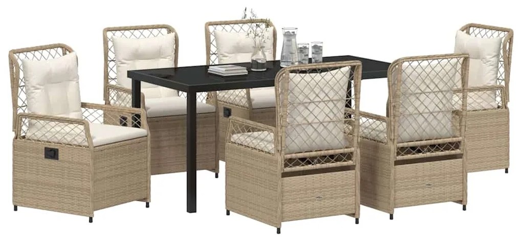 vidaXL Σέτ φαγητού για κήπο 7 pcs Μπεζ και Κρέμ συνθετικό ρατάν