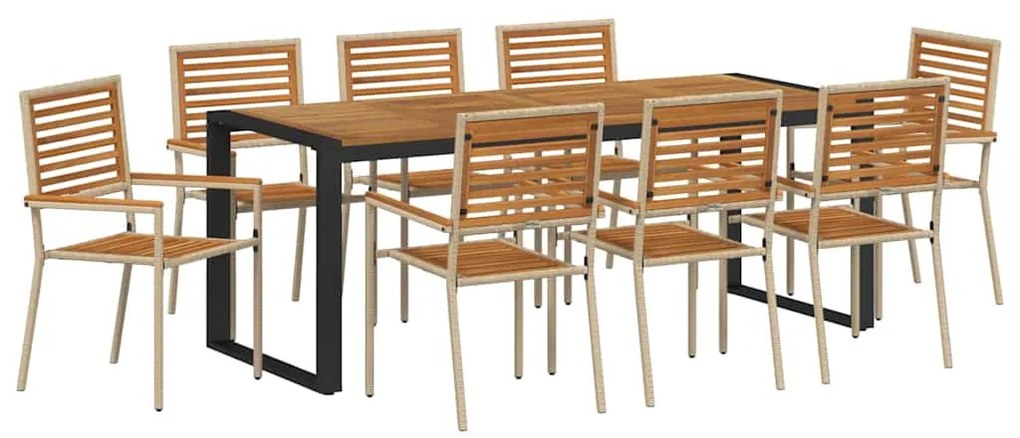 vidaXL Σέτ φαγητού για κήπο 9 pcs Μπεζ 200 x 80 x 75 cm