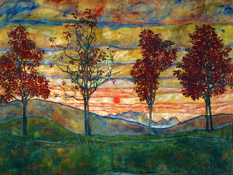 Αναπαραγωγή Four Trees (Vintage Landscape) - Egon Schiele