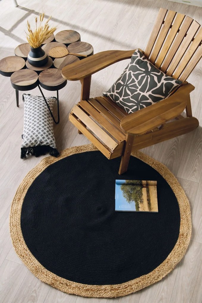 Χαλάκι Yute 252 Black-Natural Kentia 120X120cm Round