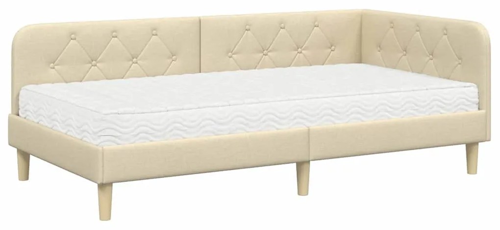 vidaXL Κρεβάτι Γωνίας με στρώμα με κεφαλάρι Κρεμ 90 x 190 cm ύφασμα