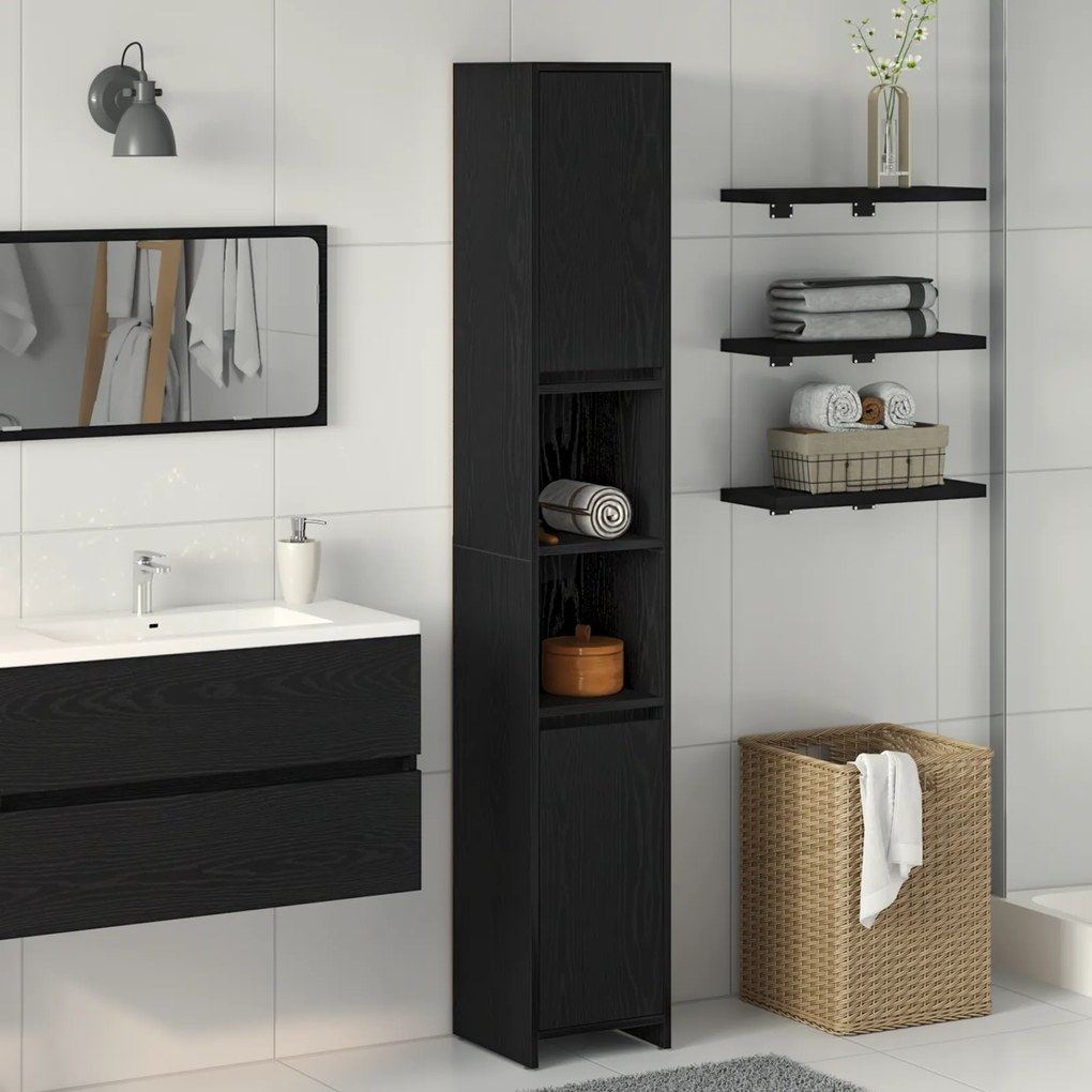 vidaXL Ντουλάπι Μπάνιου Μαύρη Δρυς 30x30x183,5 εκ Επεξεργασμένο ξύλο