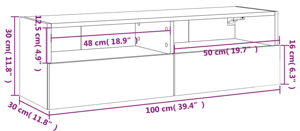 Έπιπλο Τοίχου Τηλεόρασης Γκρι Σκυρ. 100x30x30 εκ. Επεξ. Ξύλο - Γκρι