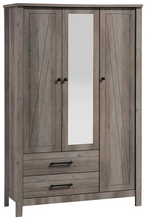 Ντουλάπα ρούχων Tara pakoworld τρίφυλλη καθρέπτης rustic oak 121x52x193εκ (1 τεμάχια)