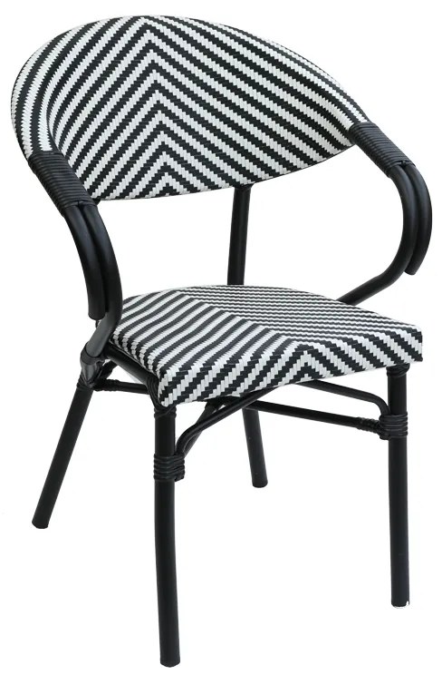 Πολυθρόνα Isaia στοιβαζόμενη μαύρο αλουμίνιο-ασπρόμαυρο pe rattan 57x57x83εκ Υλικό: ALUMINUM - PE RATTAN 289-000014