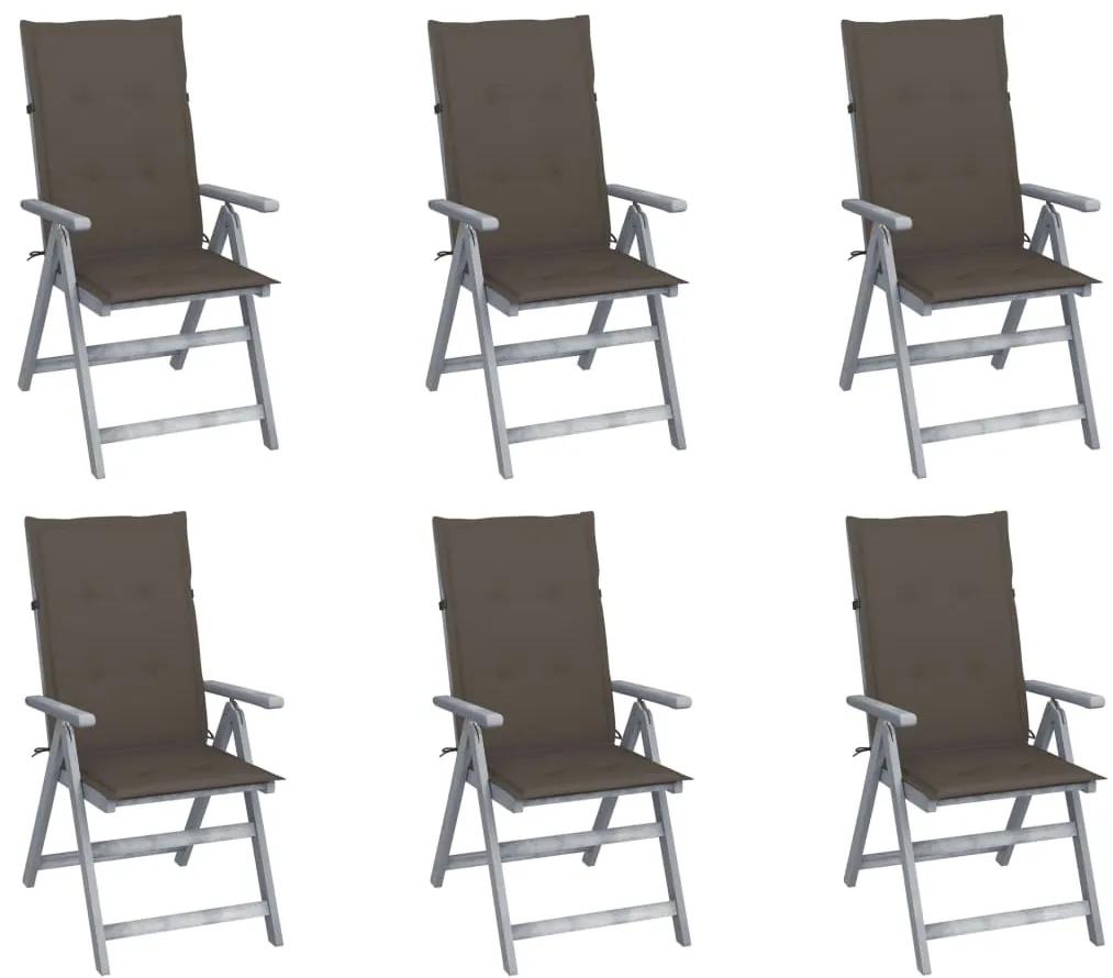 3065325 vidaXL Καρέκλες Κήπου Ανακλινόμενες 6 τεμ. Ξύλο Ακακίας με Μαξιλάρια Γκρι, 1 Τεμάχιο